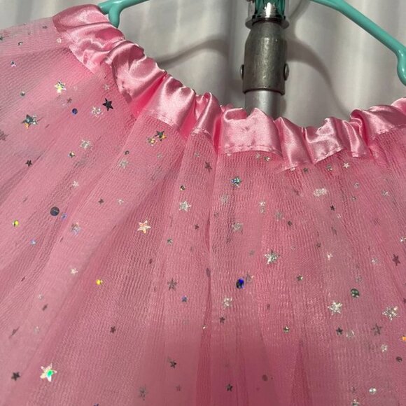 Girls Pink Sparkle Star Tulle Skirt Elastic Waist Dress-Up Ballet Costume – Size - Picture 3 of 6
